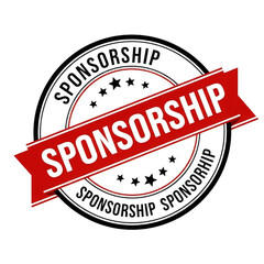 Obraz premium Sponsorship stamp with red banner and stars isolated on transparent background