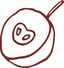 Cute hand drawn line art whimsical illustration of apple fruit. Outlined vector clip art
