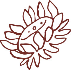 Cute hand drawn line art whimsical illustration of sunflower late summer flower. Outlined vector clip art