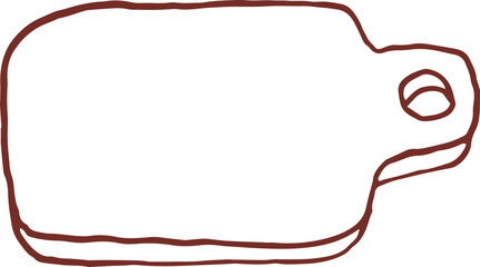 Cute hand drawn line art whimsical illustration of wooden cutting board. Outlined vector clip art