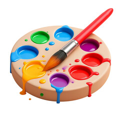  3D Artist Palette with Brush and Color Dabs Transparent PNG  