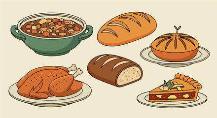 Delicious Thanksgiving Feast A Colorful Illustration of Traditional Holiday Foods