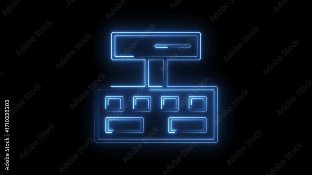 Poster digital structure neon outline on black background with boxes and data storage representation