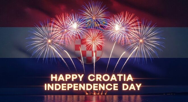 Croatian Independence Day Celebration with Fireworks Display over Water