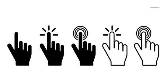 Set of Hand Cursor Icons: Click, Touch, Select, and Tap Actions