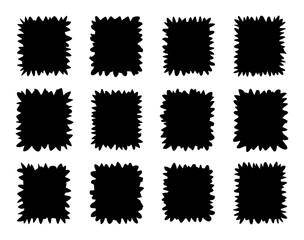 Twelve Black Jagged Square Shapes on White Background