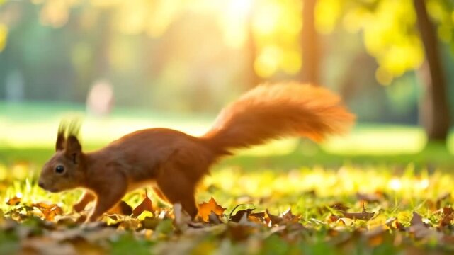 Running squirrel in sunny park.