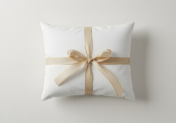 White pillow tied with ribbon gift decoration celebration present