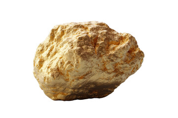 Close-up of rough gold nugget on black background, cut out
