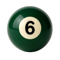 Green billiard ball number six isolated on transparent background
