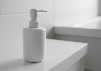 White soap dispenser on a clean white surface