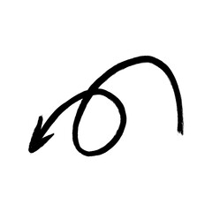 Hand-drawn black arrow with loop on white background