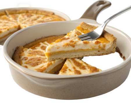 3D Photorealistic Pumpkin Cheesecake Crescent Bars Shaped as Pizza Slices in Ceramic Pot