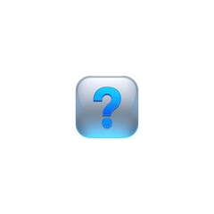 Glossy Blue Question Mark Button Icon on Silver Square Background