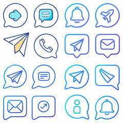  Communication and Notification Icons – Chat, Message, Bell, Call, Send – Minimal Vector Set
