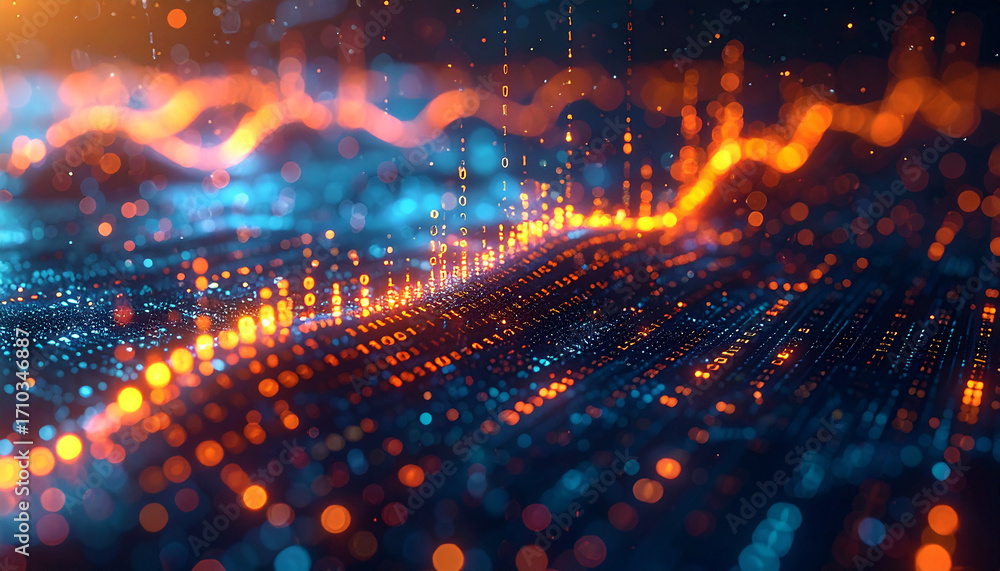 Poster digital data flow: abstract digital visualization of interconnected data streams, showcasing a vibra