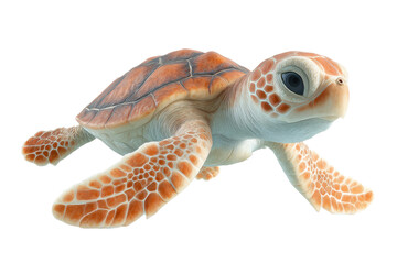 Detailed close-up of a baby sea turtle on black background, cut out
