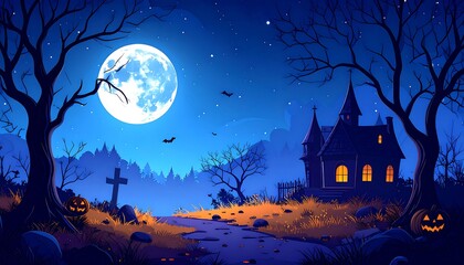 Spooky Halloween night landscape