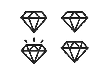 Modern minimalist diamond logo icon set, vector cartoon geometric illustrations with transparent background, luxury gemstone collection, clean design for branding and decoration