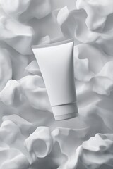Empty white cosmetic tube mockup on white background, template for branding