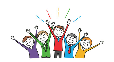 A diverse group of colleagues celebrating a successful project completion together happily.