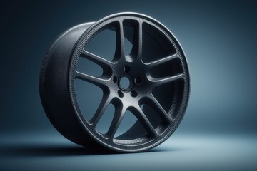 Obraz premium Matte black performance wheel on hyper-clean background with soft drop shadow, product photography