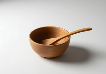 Wooden bowl and spoon on transparent background