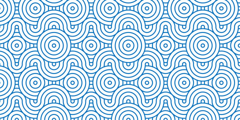 seamless pattern with blue waves circle overlapping fabric overlap swirl textile design.