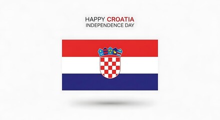 Croatia Independence Day: National Flag with Emblem on White Background
