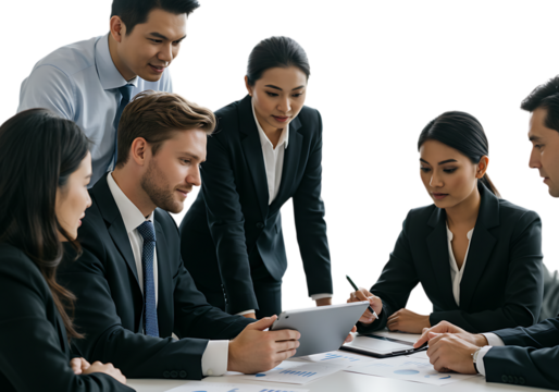 Business team collaborating on project isolated on transparent background