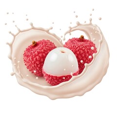 Fresh Lychee with Juice Splash Isolated on White Background