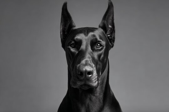 Regal black great dane dog staring forward in studio shot