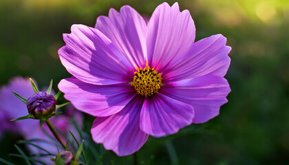 Vibrant Purple Cosmos Caudatus Flower In Full Bloom N Close Up In Natural Outdoor Environment