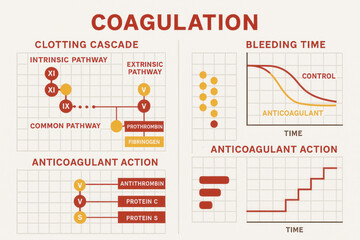 Medical Diagram of Blood Coagulation and Anticoagulant Action