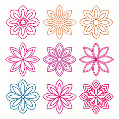Fototapeta premium Nine colorful geometric flower outlines floral