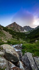 Obraz premium Mountain valley stream at dawn