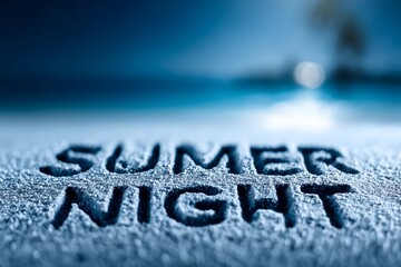 Summer night beach scene with blurred ocean background