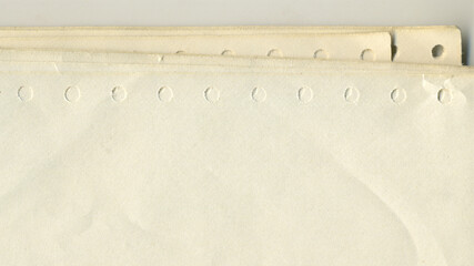 Old fax paper with tears. Old antique sheet paper texture for design. Announcement board.	