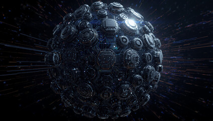 Abstract Futuristic Orb Covered in Circuitry and Microchips