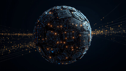 Abstract Futuristic Orb Covered in Circuitry and Microchips