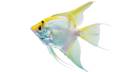 Isolated Angelfish, a tropical fish, Pterophyllum scalare, with silver and yellow fins