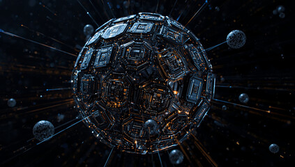 Abstract Futuristic Orb Covered in Circuitry and Microchips