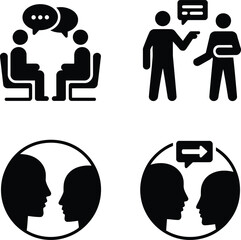 Social Communication Icon Grid – Dialogue, Discussion & Connection Vectors