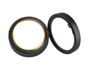 3D Luxury Compact Powder Case with Gold Trim, Isolated on Transparent Background PNG