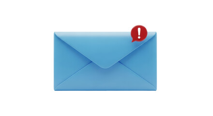 Isolated Blue e-mail envelope notification icon with exclamation point. Unread message symbol