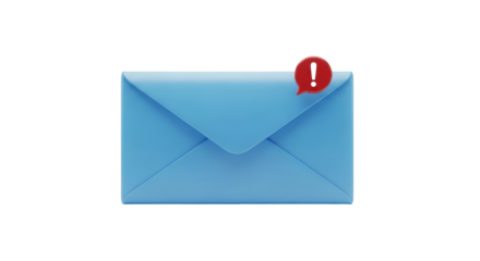 Isolated Blue e-mail envelope notification icon with exclamation point. Unread message symbol
