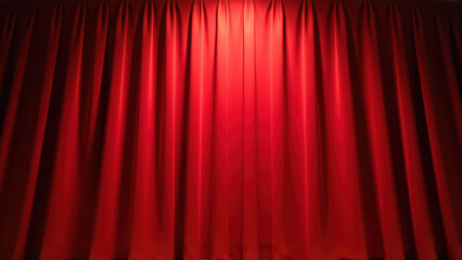 Luxurious red curtain drapes elegantly, creating dramatic atmosphere for performances and events. rich texture enhances visual appeal