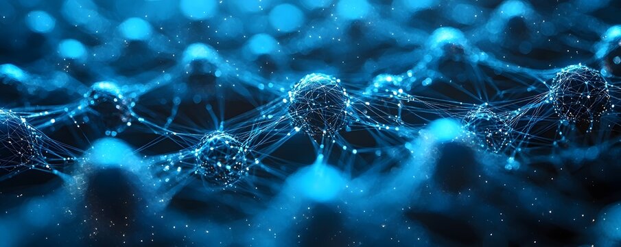 Abstract digital network of glowing blue nodes and connections in a futuristic space
