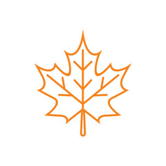 Orange outline of a maple leaf, showcasing its distinct shape and veined structure on a white background.