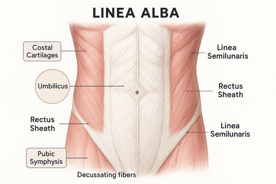 Anatomical Illustration of the Linea Alba and Abdominal Muscles